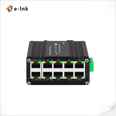 Interruttore PoE+ industriale a 8 porte Gigabit con 2 porte Gigabit Uplink, uscita 240W, da -40°C a 80°C